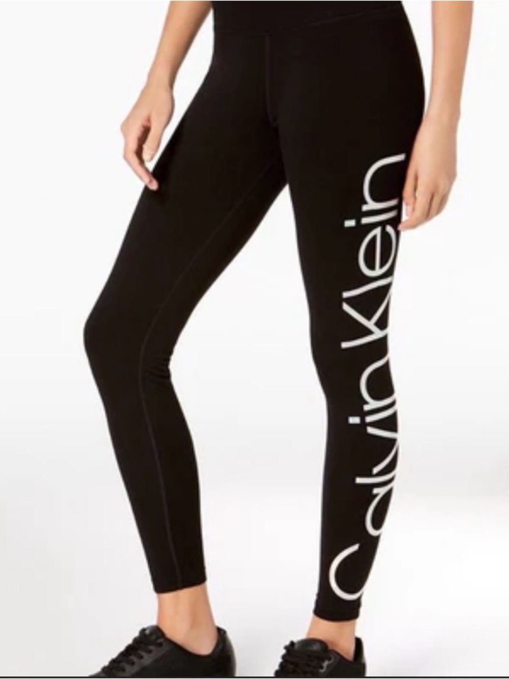 Calvin Klein Black Leggings with White Side Logo